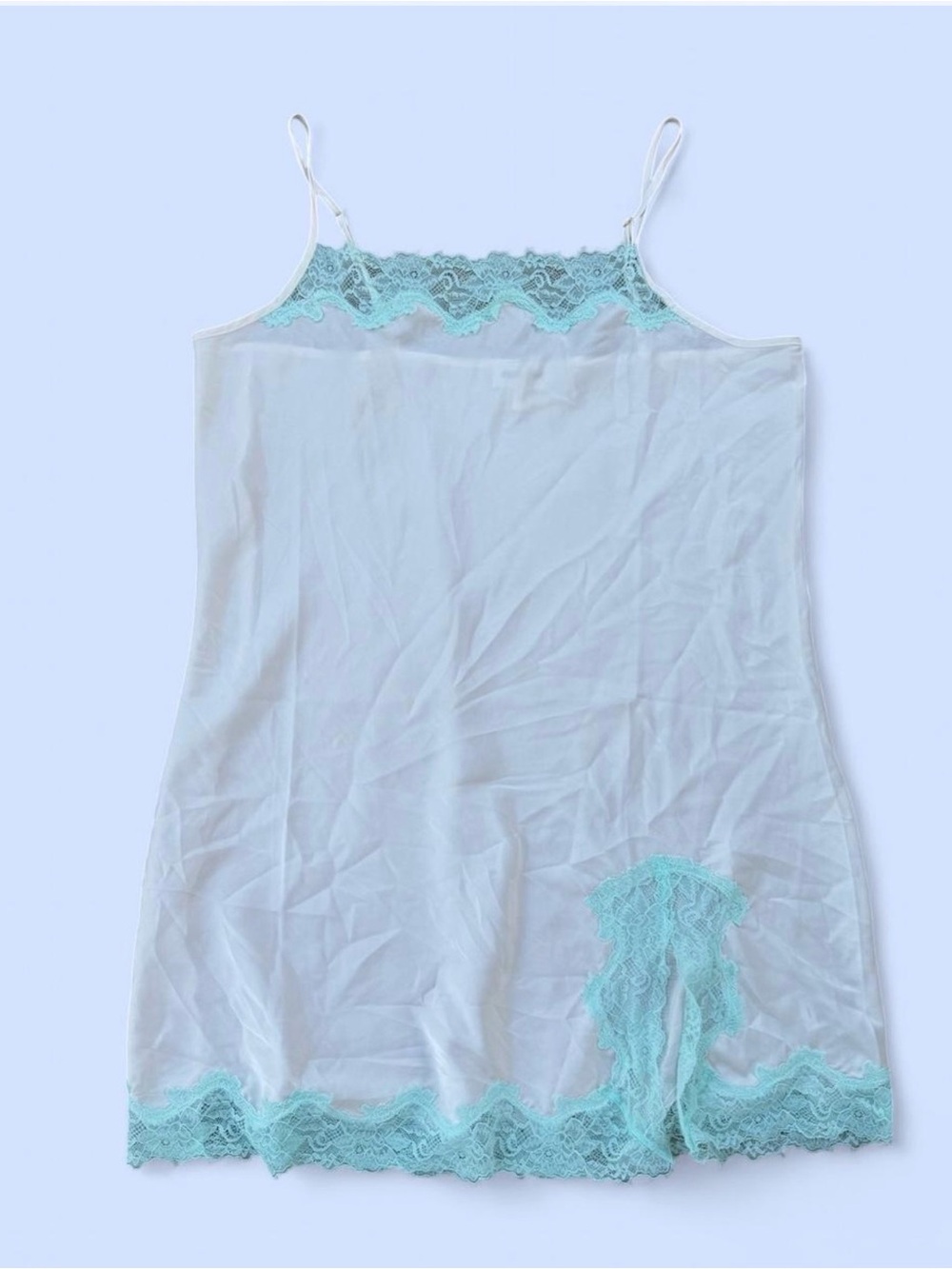 Open Edit  White Chemise Slip with Mint Lace Trim Size:L
